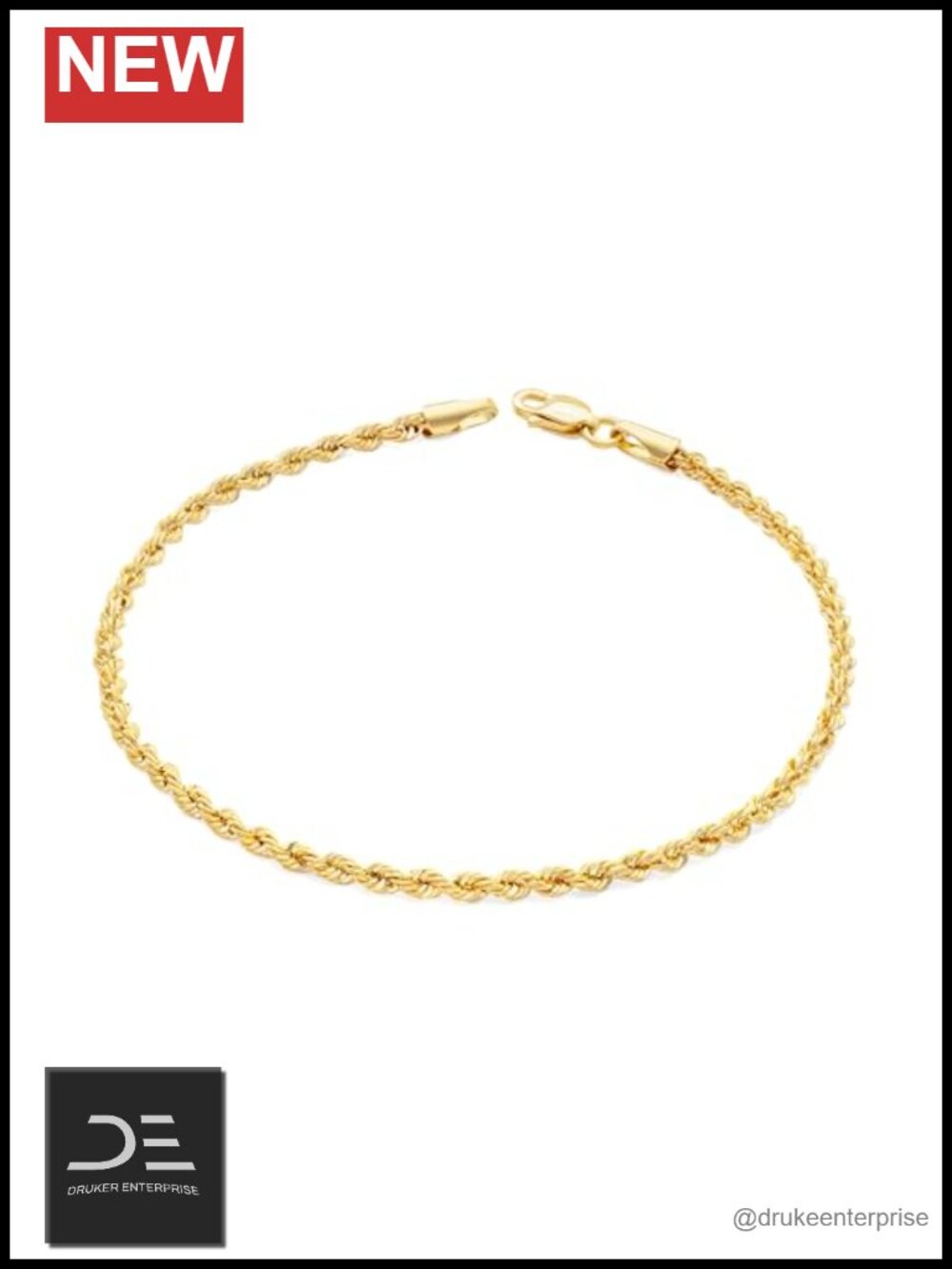 10K Solid Gold Quint Rope Bracelet, Heavy 2.1mm, Lobster Clasp